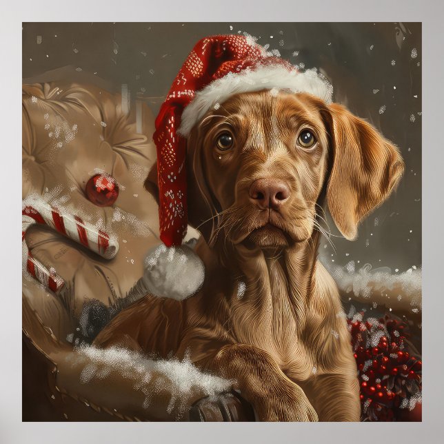 Affiche Vizsla de Noël Fête (Devant)