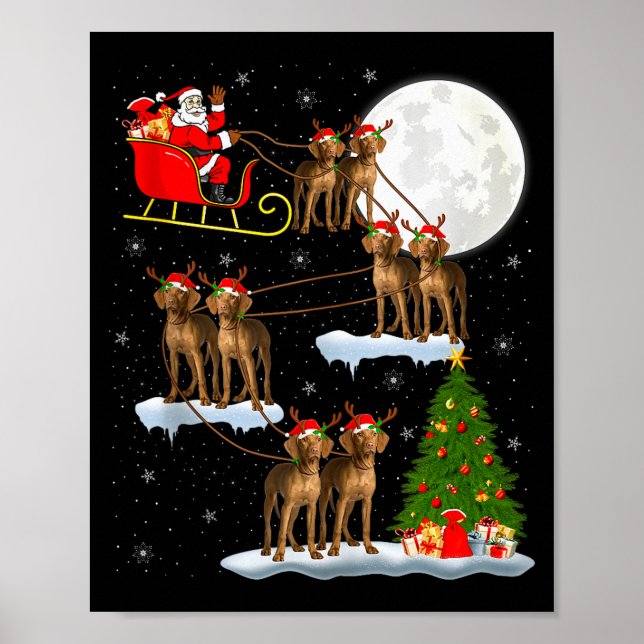 Affiche Vizsla Dog Santa Sleigh Flying Funny Magical Chris (Devant)