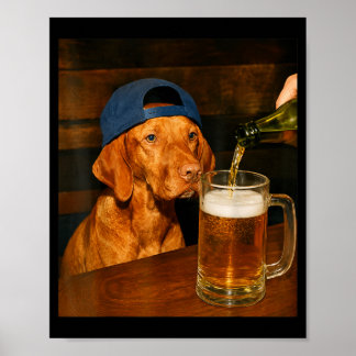 Affiche Vizsla drôle buvant de la bière Mème de chien humo