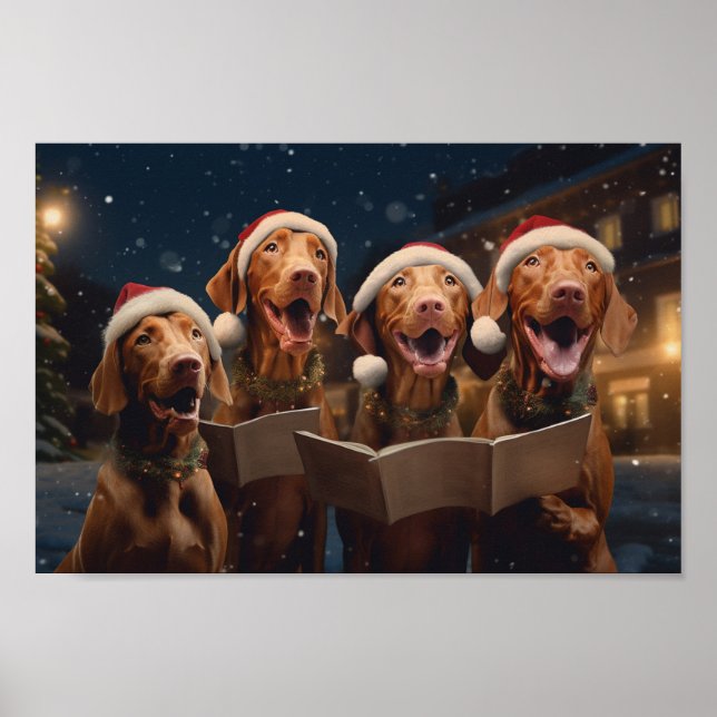 Affiche Vizslas Noël Festive de Noël Caroling (Devant)