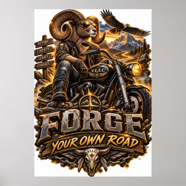Affiche VLLC Forge Your Own Road Motorcycle Biker Skeleton (Devant)