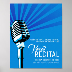 Affiche Vocal récital classique microphone musique bleu po