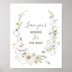 Affiche Voeux Baby shower fleur sauvage pour bébé