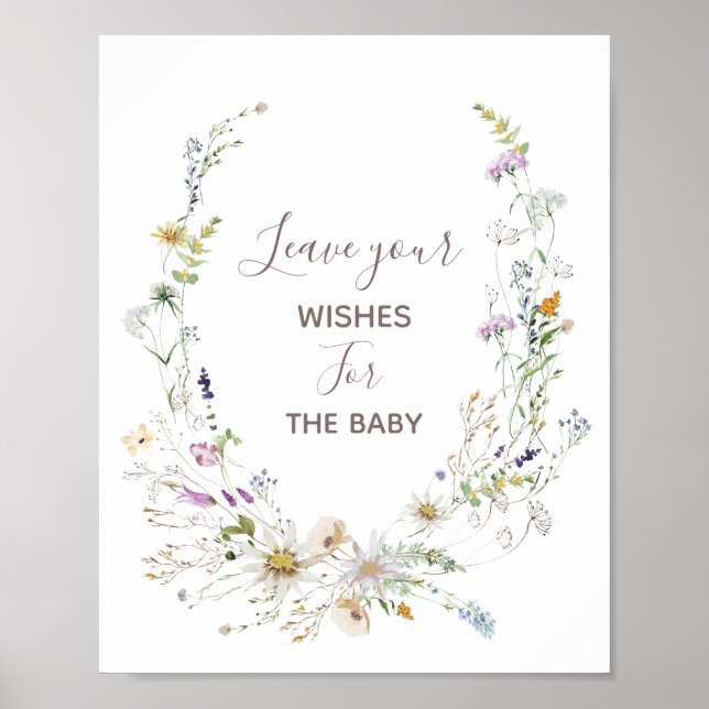 Affiche Voeux Baby shower fleur sauvage pour bébé (Devant)