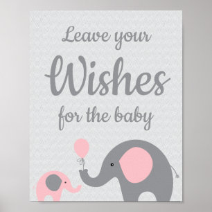 Affiche Voeux Baby shower rose éléphant pour bébé signe
