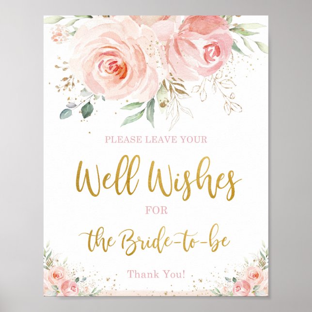 Affiche Vœux chic rose floral pour future mariée (Devant)