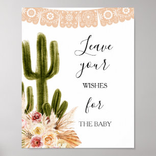 Affiche Vœux de Baby Shower Bohème Cactus pour Panneau de 