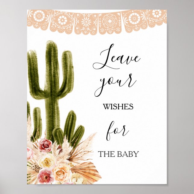Affiche Vœux de Baby Shower Bohème Cactus pour panneau de  (Devant)