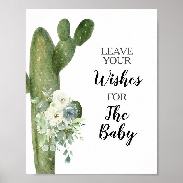 Affiche Vœux de Baby Shower Cactus Vert pour Panneau Bébé  (Devant)
