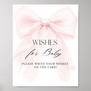 Affiche Vœux de Baby Shower Moderne Fille Ruban Rose