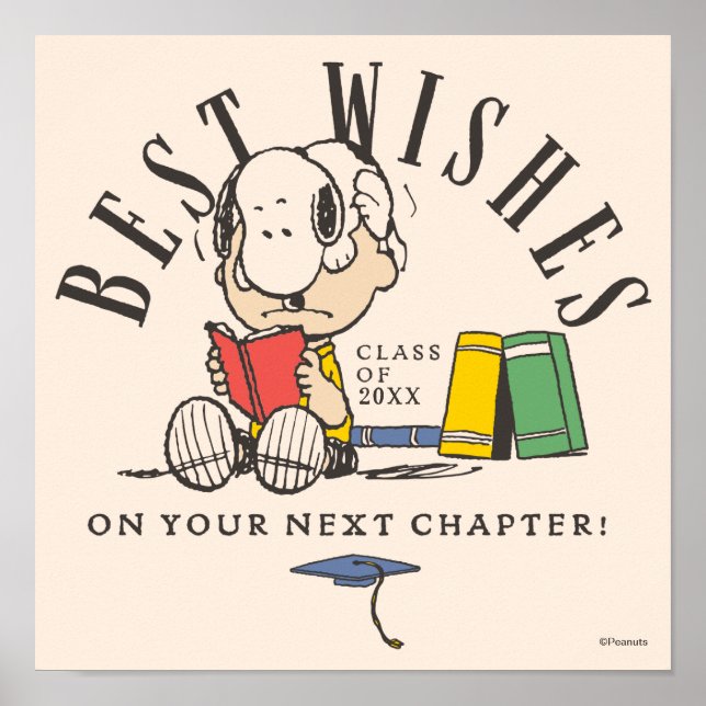 Affiche Vœux de fin d'études Peanuts Snoopy lisant (Devant)