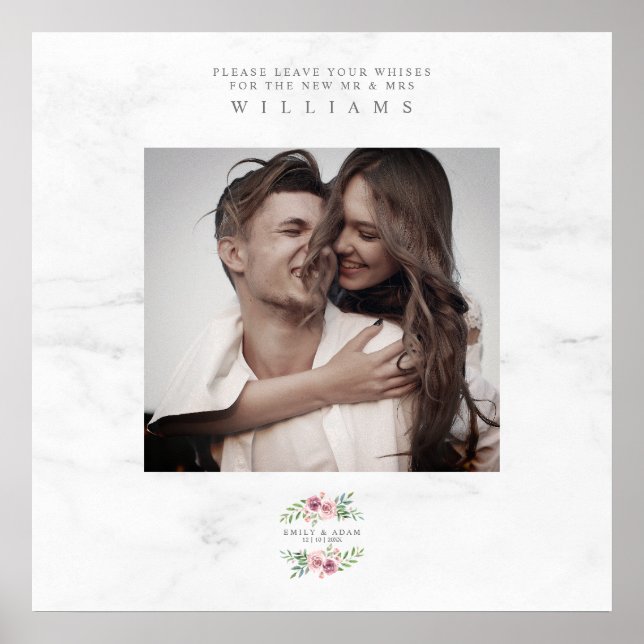 Affiche Vœux de mariage Photo de l'invité Couronne romanti (Devant)