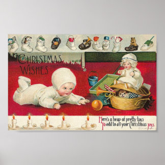 Affiche Voeux de Noël Bébé et jouets