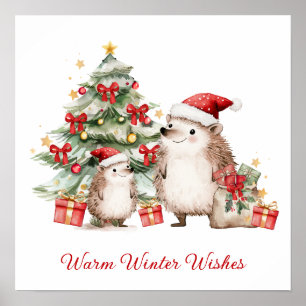 Affiche Vœux de Noël de Hérisson Père Noël