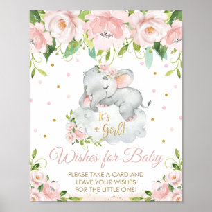 Affiche Voeux d'éléphant rose fleuri pour bébé