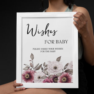Affiche Voeux floraux blanc et prune pour bébé