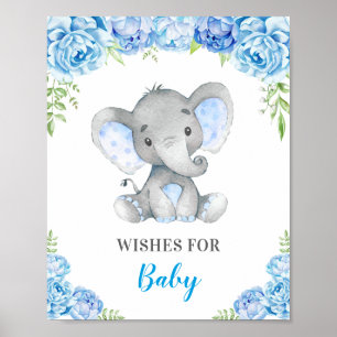 Affiche Voeux pour bébé éléphant bébé garçon douche Sprink