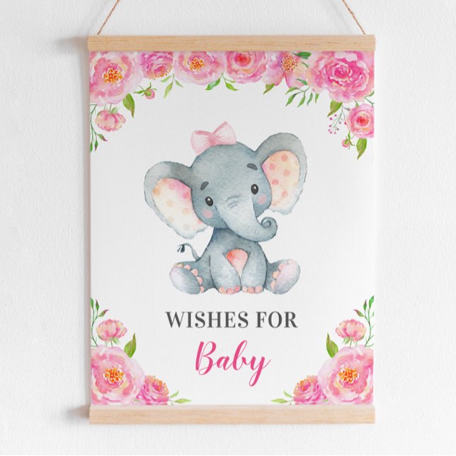 Affiche Voeux pour bébé Elephant rose fille douche Sprinke (Créateur téléchargé)