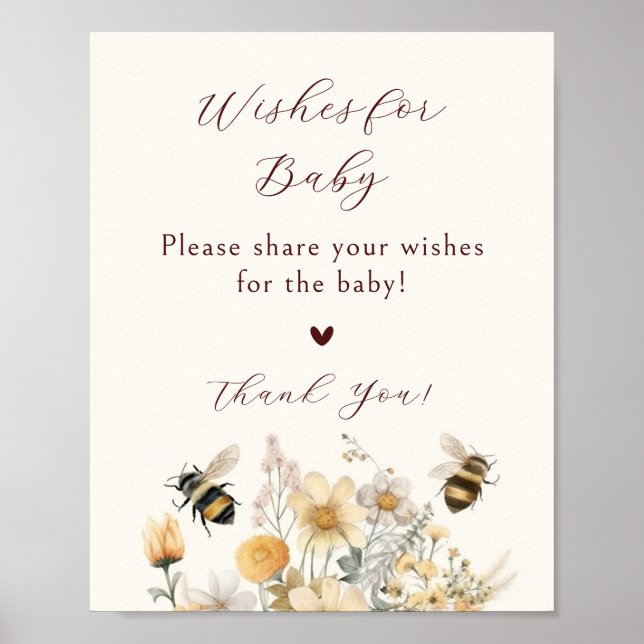 Affiche Vœux pour bébé Fête de bébé abeille Fleur sauvage  (Devant)
