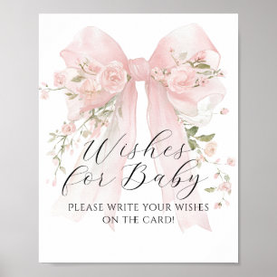 Affiche Voeux pour bébé Floral Bow Girl Baby shower Jeu