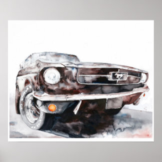 Affiche Voici Black Sunshine : Vintage Mustang Car Art