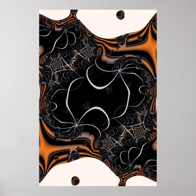 Affiche Voici Halloween | Art fractal noir et orange (Devant)