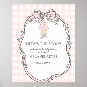 Affiche Voici la glace Sundae rose Fête de bébé