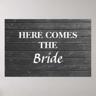 Affiche Voici la mariée. Panneau mariage gris et blanc