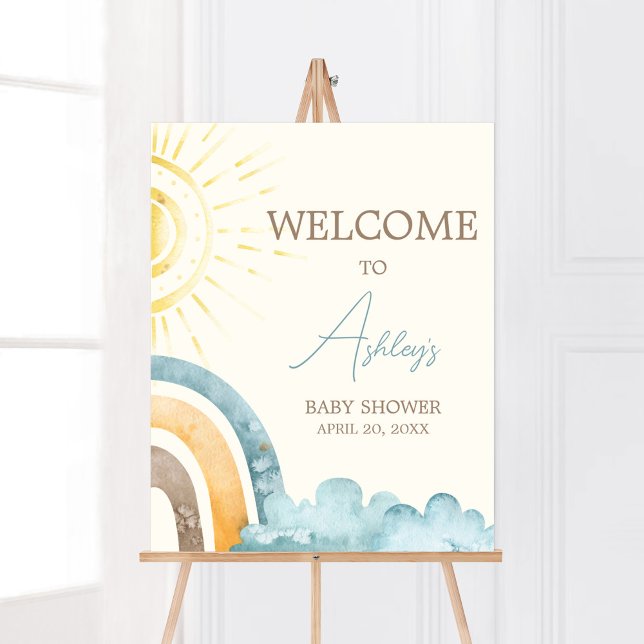 Affiche Voici L'Accueil Du Baby shower Son Retro (Boho Here Comes The Sun Baby Shower Welcome Sign)
