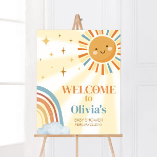 Affiche Voici l'accueil du Baby shower Son Retro