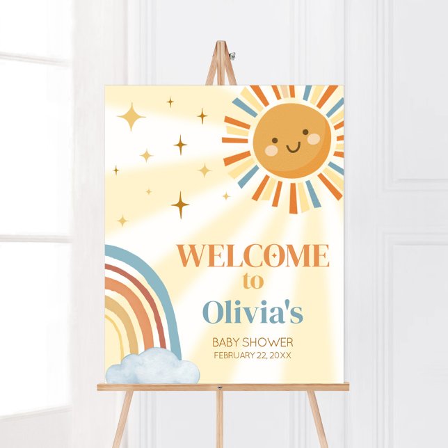 Affiche Voici l'accueil du Baby shower Son Retro (Retro Here Comes the Son Baby Shower Welcome Sign)