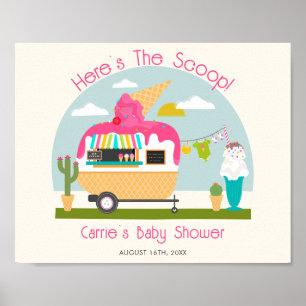 Affiche Voici le Baby shower de Camper à glace rose Scoop