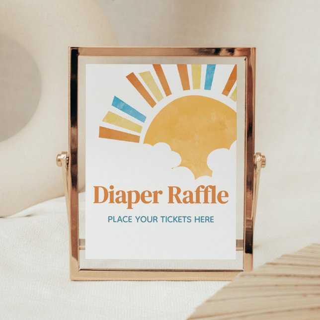 Affiche Voici le Baby shower Fils Raffle (Here Comes the Son Baby Shower Diaper Raffle Sign)