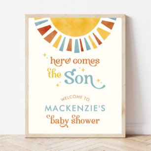 Affiche Voici le Baby shower Son Boho Boy Bienvenue