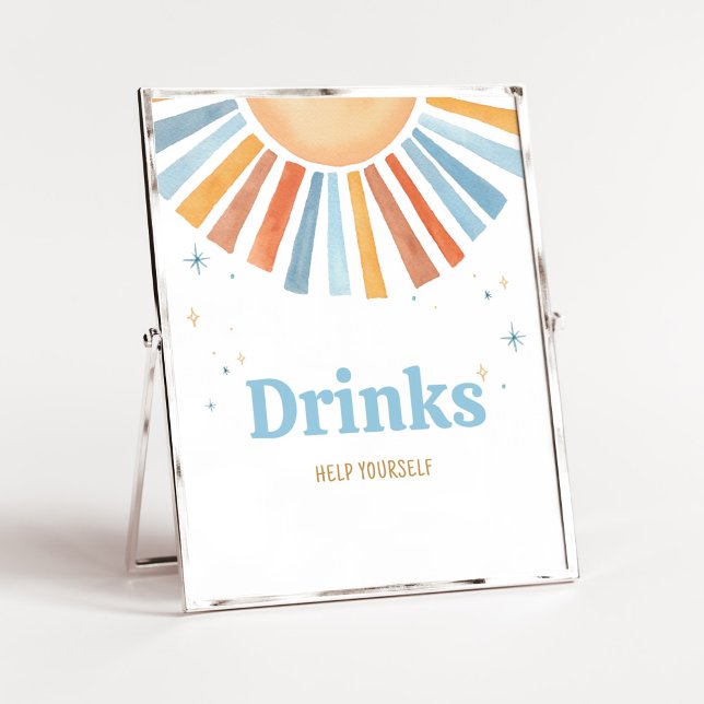 Affiche Voici le Baby shower Son Boissons (Boho Sunshine Baby Shower Drinks Sign)