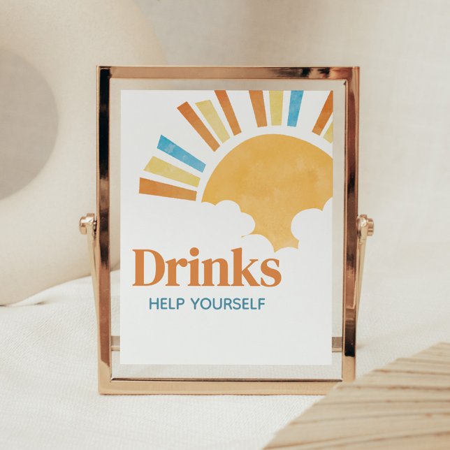 Affiche Voici le Baby shower Son Boissons (Here Comes the Son Baby Shower Drinks Sign)