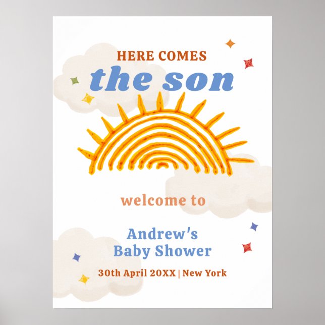 Affiche Voici Le Baby shower Son Sunshine Bienvenue (Devant)