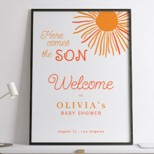 Affiche Voici le fils garçon baby shower bienvenue