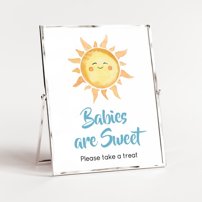 Affiche Voici le Fils mignon Bébés soleil sont doux (Sunshine Here Comes the Son Baby Shower Babies are Sweet Sign)