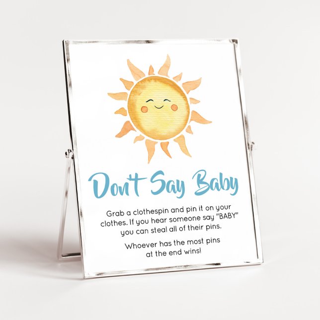 Affiche Voici le Fils mignon Soleil Ne pas dire Bébé (Sunshine Here Comes the Son Baby Shower Don't Say Baby Sign)