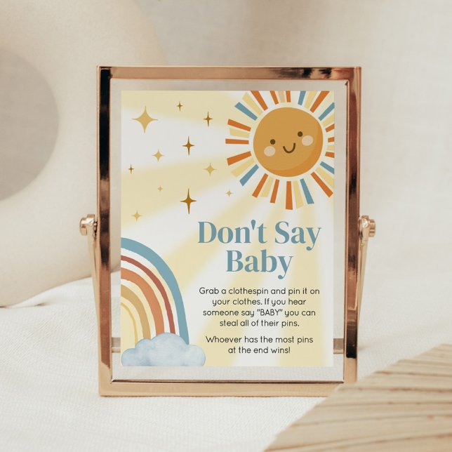 Affiche Voici le fils Retro Baby shower Dont Dont Baby (Retro Here Comes the Son Baby Shower Don't Say Baby Sign)