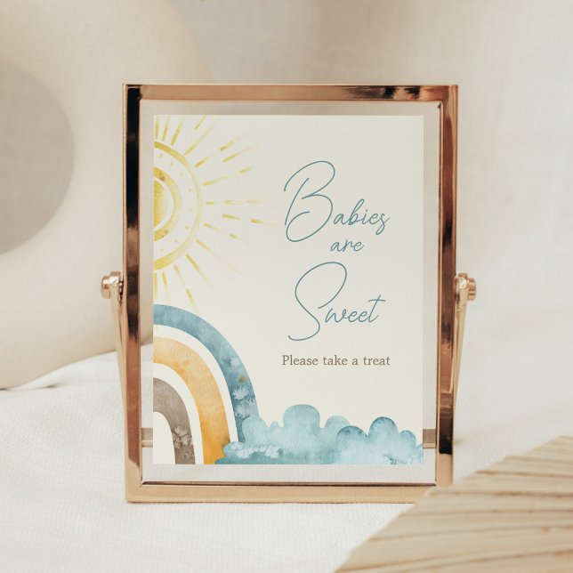 Affiche Voici Le Fils Retro Bébé Bébé sont doux (Boho Here Comes The Sun Baby Shower Babies are Sweet Sign)