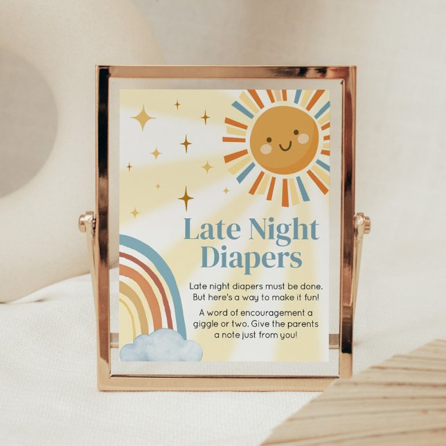 Affiche Voici le fils Retro Late Night Diapers (Retro Here Comes the Son Baby Shower Late Night Diapers Sign)