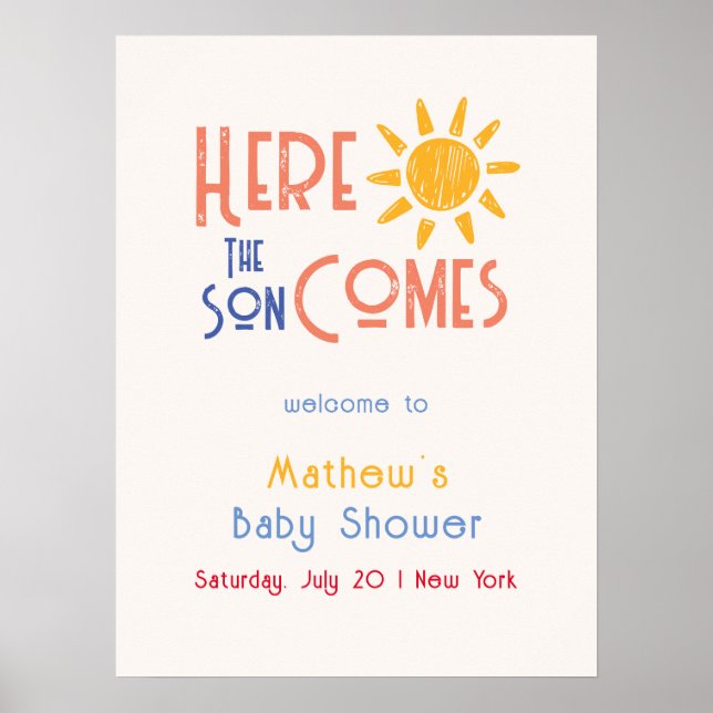 Affiche Voici Le Son Cute Baby shower Rétro Bienvenue (Devant)