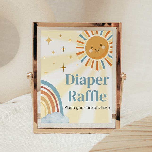Affiche Voici le Son Retro Baby shower Déchets Raffle (Retro Here Comes the Son Baby Shower Diaper Raffle Sign)