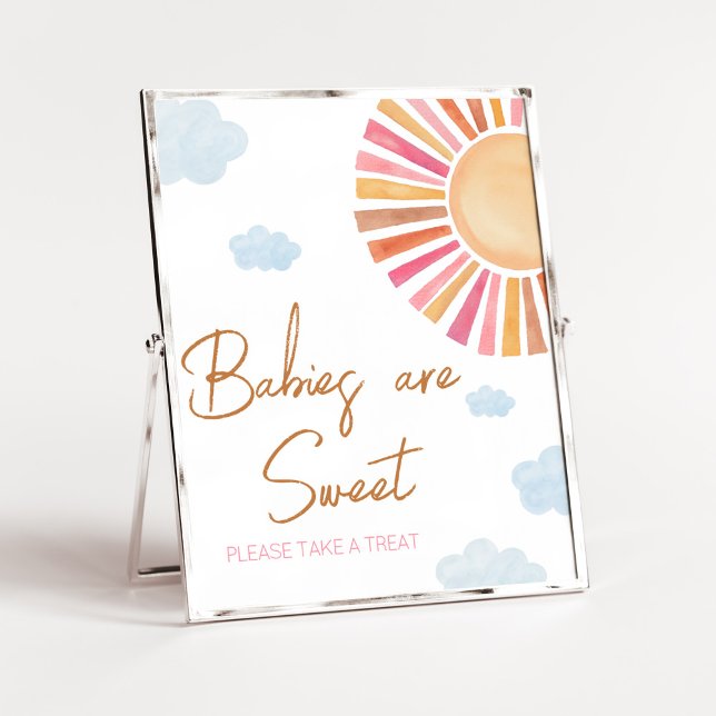 Affiche Voici Les Bébées de la fille du soleil sont douces (Sunshine Baby Shower Babies are Sweet Sign)