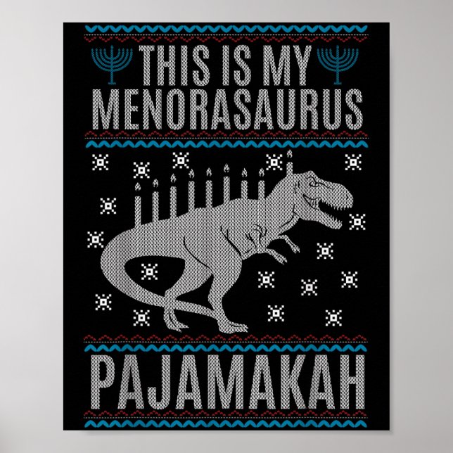 Affiche Voici Mon Menorah-saurus Heureux Hanoukka Dinosaur (Devant)