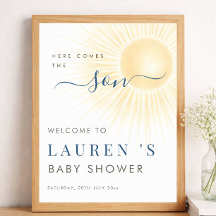 Affiche Voici venir le fils Garçon Baby Shower Panneau de