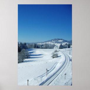 Affiche Voies de train à travers la neige