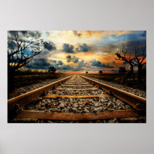 Affiche Voies ferroviaires anciennes rustiques